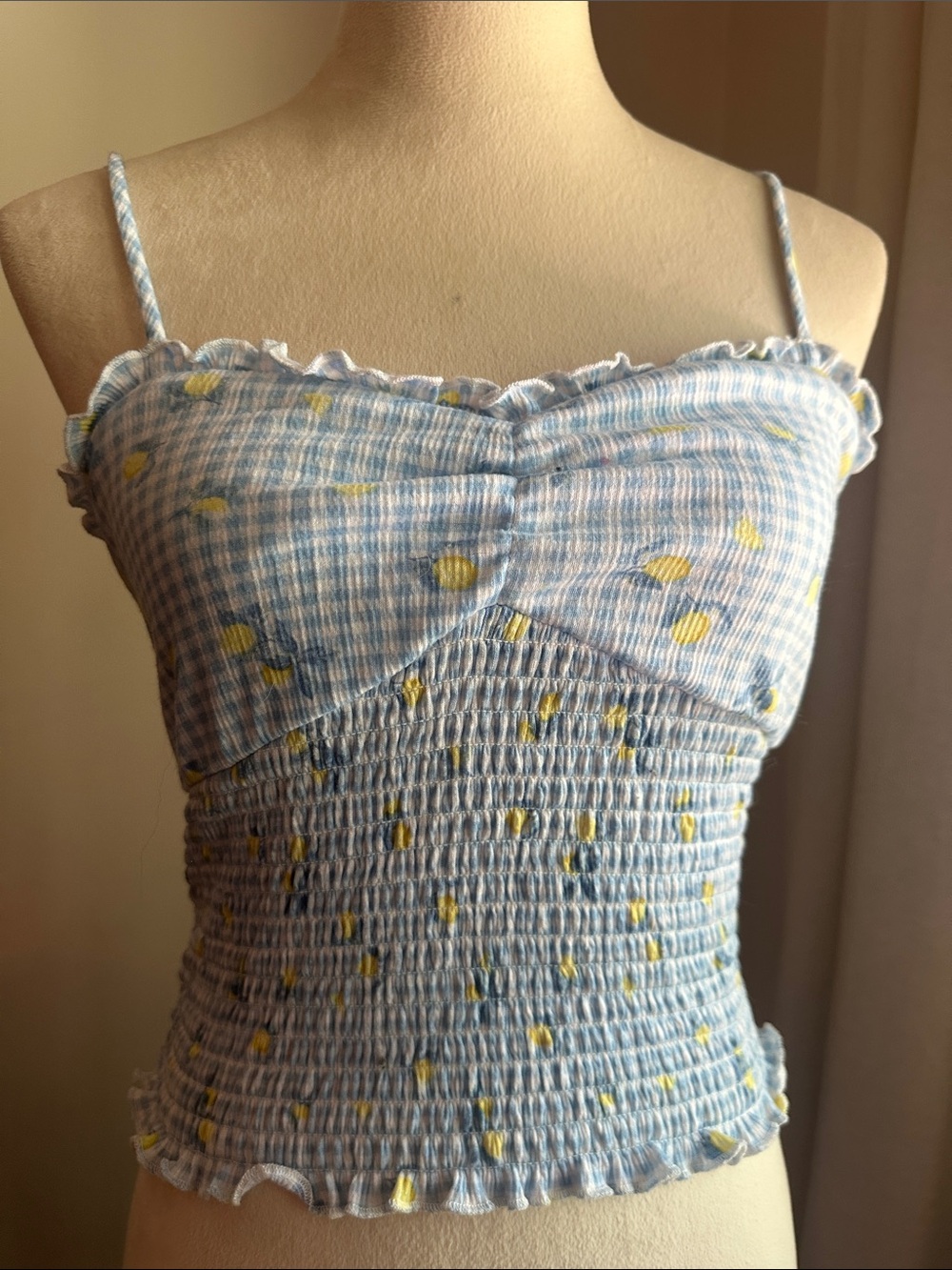 wild fable Blue & Yellow Gingham Smocked Cami